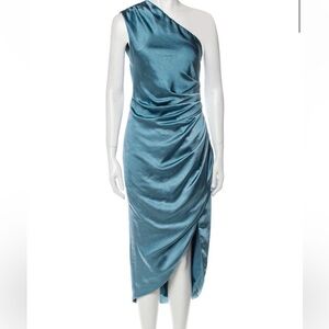 Elliatt Asymmetrical Teal Satin Dress